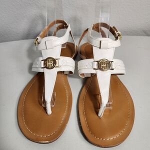 Tommy Hilfiger White Vegan Leather Lorine Strappy Thong Sandals-Size 8